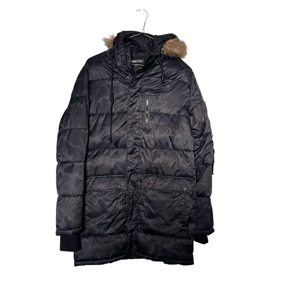 Members Only Mens Camouflage Slim Snorkel Quilted Puffer Coat Jacket Black Small - Picture 1 of 13